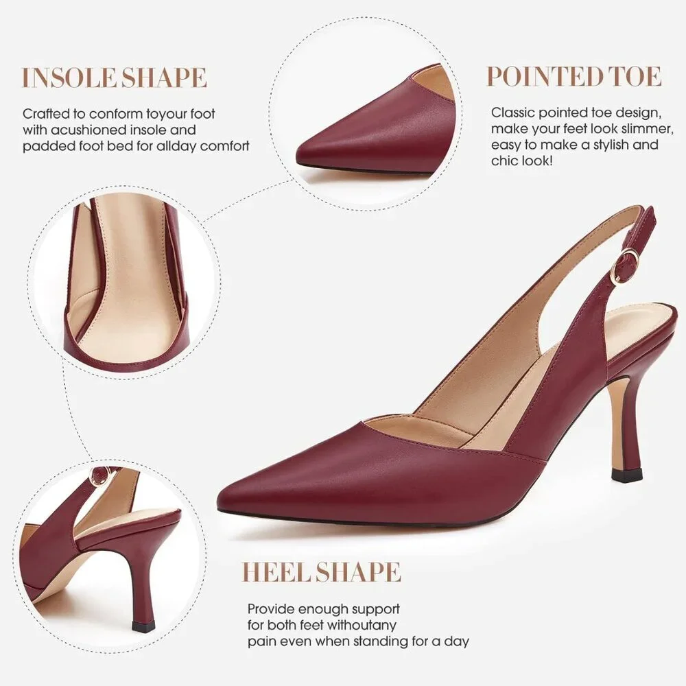 Women's Red PU Kitten Heels Closed Pointed Toe Wedding Party Dress Pumps